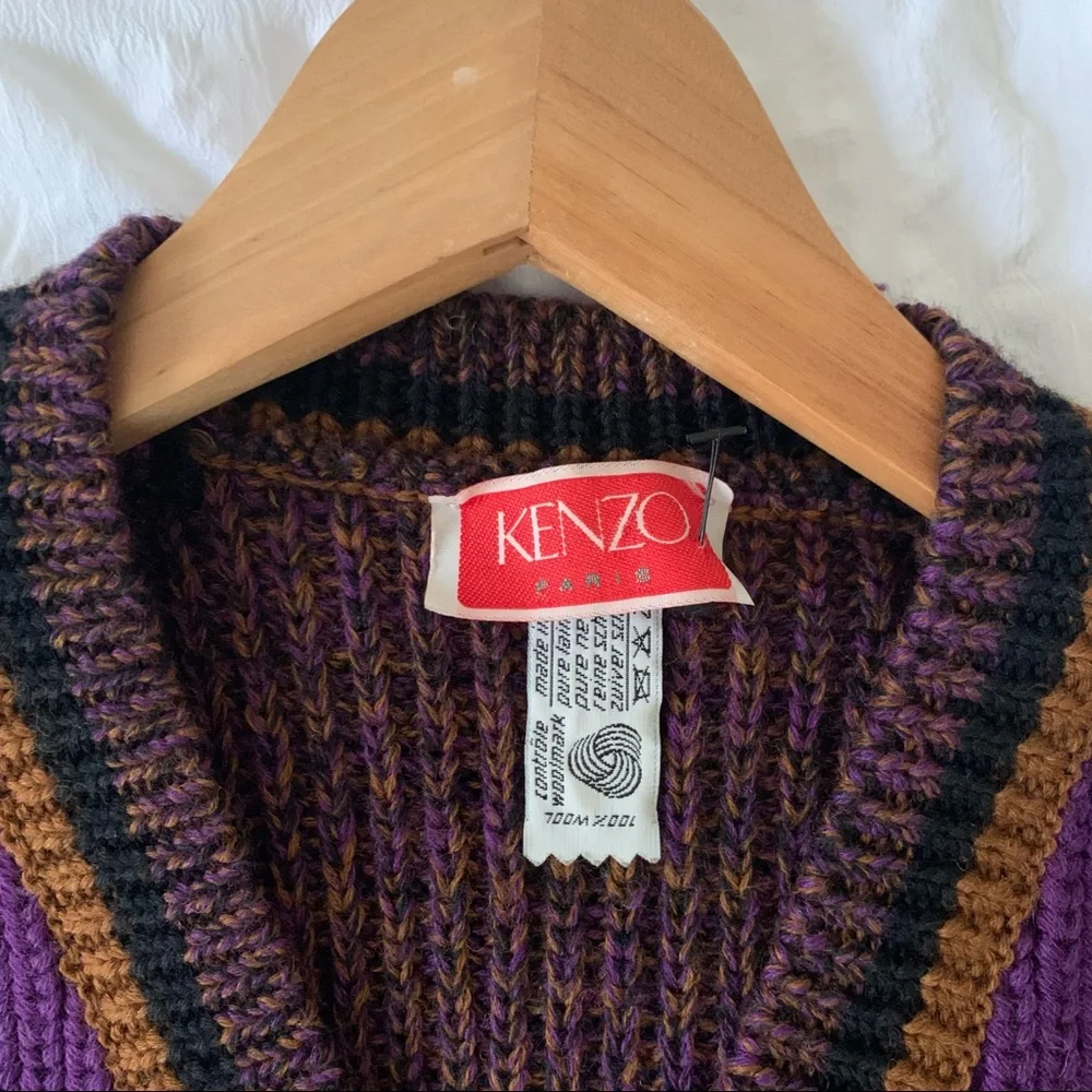 Vintage Kenzo Purple Cardigan Wool Grandpa Sweater - Picture 2 of 11